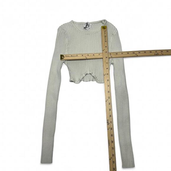 Princess Polly White Ribbed Cropped Long Sleeve Casual Going Out Top Size XS-S - Picture 3 of 4
